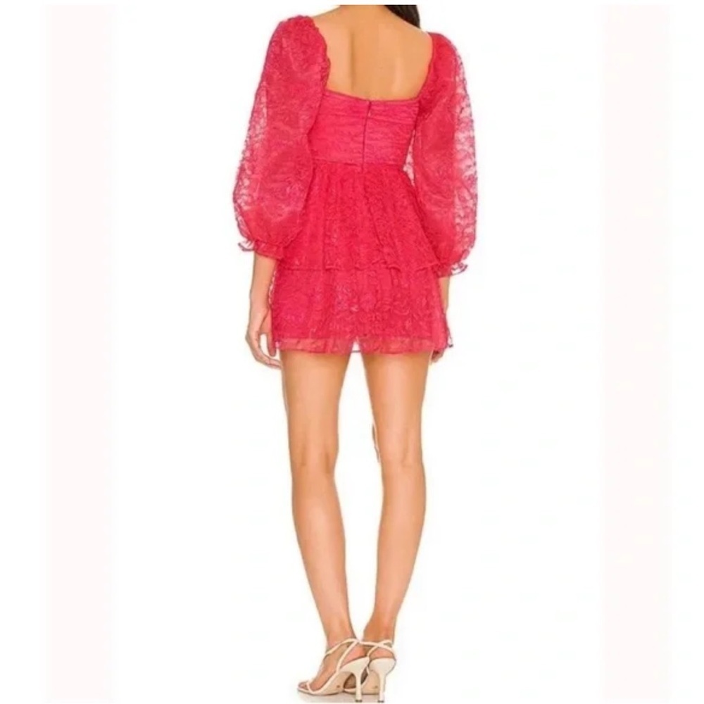 Majorelle Brielle Pink Lace Tiered Puff Sleeve Balloon Sleeve Barbie Mini Dresss - Picture 2 of 9